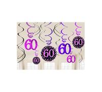 Amscan 9900621 - Decorazioni a spirale da appendere per il 60° compleanno, colore: rosa scintillante, confezione da 12