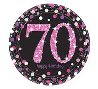 amscan 9901746 Piatti di carta rosa glitterati per 70° compleanno, 23 cm, 8 pezzi