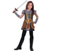 amscan 9903190 - Costume da guerriero con scritta in lingua inglese Guerriera, per bambine e ragazze, età 7-8 anni