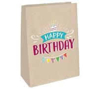 amscan 9904396 - Sacchetti di Carta Happy Birthday, 4 Pezzi, Dimensioni 14,7 x 21 cm, con Adesivi, Multicolore, per Compleanno, Torte, ghirlande, Sacchetti Regalo, imballaggio, Sacchetto, Sorpresa