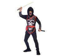 amscan 9905055 - Costume Ninja con teschio nero con denti spaventosi, età 8-10 anni, 1 pezzo, multicolore