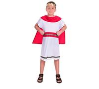 amscan 9906399 - Costume da Settimana Caesar Toga con cappuccio rosso per bambini, età 6-8 anni