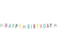 Amscan 9906768 - Catena party coriandoli compleanno 30, dimensioni 180 x 13,8 cm, bianca con coriandoli, scritta HAPPY BIRTHDAY e 3 x il numero 30, in carta, compleanno rotondo, decorazione, ghirlanda