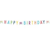 Amscan 9906771 - Catena party coriandoli compleanno 60, dimensioni 180 x 13,8 cm, bianca con coriandoli, scritta HAPPY BIRTHDAY e 3 x il numero 60, in carta, compleanno rotondo, decorazione, ghirlanda
