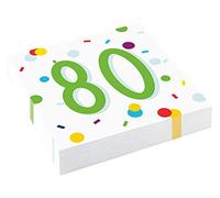 amscan 9906881 Confetti 80° Compleanno 20 Tovaglioli Pranzo 33cm, Multicolore, 33 cm