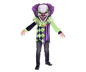 amscan 9907119 - Costume per bambini Horror Clown, maglia a maniche lunghe, cappuccio con colletto e maschera, clown spaventoso, feste a tema, carnevale, Halloween