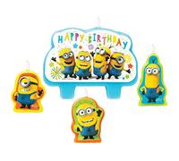 Amscan 9907322 - Mini candele per figurine Despicable Me Minions Happy Birthday, 4 pezzi, candele per torte