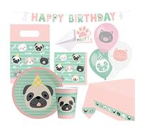 amscan 9907565-66 - Set per Feste Hello Pets, 60 Pezzi, stoviglie USA e Getta e Decorazioni, Gatti, Cani, Motivo Animali, Compleanno Bambini, Festa a Tema