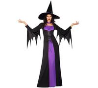 amscan 9908294 Costume da strega viola classico da donna per adulti, costume di Halloween e cappello per la settimana del libro, taglia UK 14-16