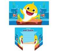 Amscan 9908481 - Inviti Baby Shark con buste, 8 pezzi, cartoncini pieghevoli con divertente motivo a squalo e buste coordinate, festa di compleanno per bambini