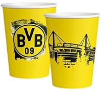 amscan 9908526-66 BVB, 8 Pezzi, capacità 250 ml, Borussia Dortmund, Bicchieri di Carta Tazze, stoviglie USA e Getta, per Feste, Fan, Compleanni, Multicolore