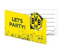 Amscan 9908534 - Biglietti d'invito BVB, 8 pezzi, con busta, 13,9 x 8 cm, Borussia Dortmund, calcio, festa, tifoso, compleanno