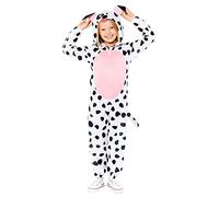 amscan 9908811 - Costume Intero da Bambina con Stampa di Cani, 4-6 Anni, Colore: Nero, Bianco e Rosa, età