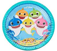 Amscan 9909039 - Set di 8 Piatti di Carta Baby Shark, Diametro ca. 22,8 cm, Colorati e Rotondi, in Carta, Motivo: squalo, USA e Getta, per Compleanno dei Bambini, Decorazione da Tavolo