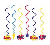 Amscan 9909094 - Decorazioni a spirale da appendere per feste di compleanno a tema supereroi, confezione da 6