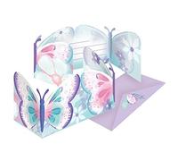 amscan 9909726 - Biglietti d'invito Flutter con Buste, 8 Pezzi, Carta, Farfalla, Compleanno Bambini, Singolo, Multicolore