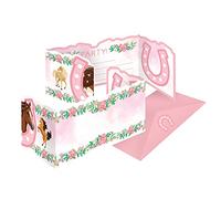 amscan 9909886 - Biglietti d'invito cavallo, 8 biglietti con buste rosa, invito, compleanno per bambini, feste a tema, carnevale