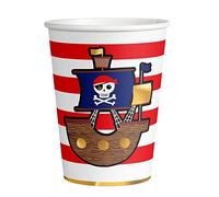 amscan 9909913-66 - Tazza Pirates Map, 8 pezzi, capacità 250 ml, carta, nave pirata, bicchieri di carta, bicchieri di carta, stoviglie usa e getta, compleanno per bambini