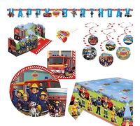 amscan 9917096 - Set per Feste con Pompiere Sam, 56 Pezzi, stoviglie e Decorazioni USA e Getta, Compleanno per Bambini