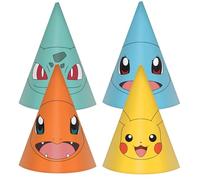 Amscan, 9917126 - Cappelli a cono per festa di compleanno a tema Pokémon per bambini, design assortiti, confezione da 8