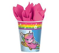Amscan, bicchieri di carta usa e getta con farfalle arcobaleno, con unicorno, 255 ml, 8 pezzi