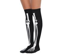 Amscan Calze Halloween Skeleton Bones Over The Knee, Un Size, Nero/Bianco