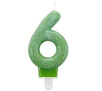 amscan-Green 6th Birthday Candles Party Decoration 7.6-1 Pc. 6 Numero candela con glitter per torte, 9900767