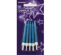 Amscan Candele Con Glitter Blu Con Portacandele, Confezione Da 10 9900749