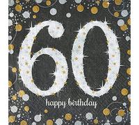Amscan - Celebrazione del 60 ° compleanno aniversario, 16 tovaglioli, nero e oro