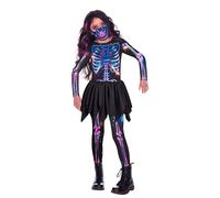 Amscan- Ragazza Scheletro Costume in Materiali Riciclati e Sostenibili per Bambina, Multicolore, 6-8 Anni, 9908576