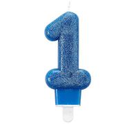 Amscan- Decorazione Blu del Partito Compleanno di Scintillio 7,6-1 pc. Numero Candela con Glitter per Torte, Blue, 9900762