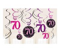 Amscan - Decorazioni rosa da appendere per i 70 anni - Pacco da 12 (SG12717)