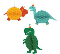 amscan-3D 3D da Appendere a Nido d'Ape ritagliato Dinosauri a Tema - 3 Pezzi, Multicolore, Taglia Unica, 292270