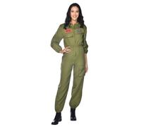 amscan Fighter Pilot Jumpsuit Size 12-14 Travestimento a Body, Verde Cachi, 38-39 Donna