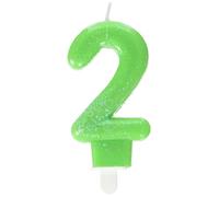 amscan-Green 2nd Birthday Candles Party Decoration 7.6-1 Pc 2 Numero candela con glitter per torte, 9900763