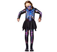 Amscan- Ragazza Scheletro Costume in Materiali Riciclati e Sostenibili per Bambina, Multicolore, 3-4 Anni, 9908574