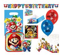 amscan Set 9902642-66 - Super Mario Set da 60 Pezzi Stoviglie Monouso e Decorazione per Compleanno Bambini, Festa a Tema, Multicolore, Unica