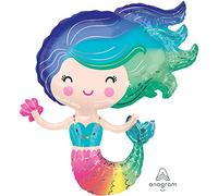 Amscan- Sirena Arcobaleno con Conchiglia Rosa Palloncini Compleanno Pallone Foil Supershape 73 x 76 cm Colourful Mermaid, Multicolore, Taglia unica, 7A3847201