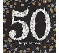 Amscan Sparkling Gold Celebration - Tovagliolini con scritta Happy 50th Birthday - Pacco da 16 (Taglia unica) (Nero/Dorato)