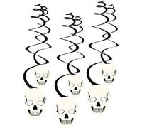 amscan Spirali Decorative con Teschi, 60 cm, Carta Nero/Bianco, 6 Pezzi, 60 cm