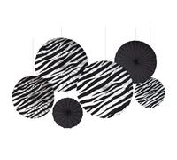 Amscan Zebra Stripes Printed Paper Fans | Party Decor 8"""" 12"""" 16"""" Black/White 6 pcs
