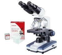 AmScope 40X-2500X Binocolo LED Composto Microscopio+72 Diapositive+100 Cover