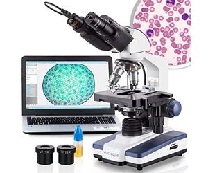 AmScope B120 Series Student & Professional LED Binocular Compound Microscope - 40X-2500X Magnification - Includes 0.3MP USB 2.0 Camera & Siedentopf Head
