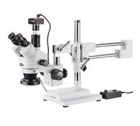 AmScope - Microscopio stereo simul-Focal con zoom 3.5X-90X su supporto braccio con 144 LED Ring Light + fotocamera da 5MP - SM-4TPZ-144-5M