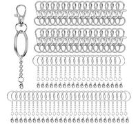 AMSGANK 200 Pezzi Moschettone Anelli Portachiavi Set, Portachiavi Anelli Metallo con Catena Split Key Chains per Fai da Te Artigianato Gioielli Borse Decorazione (Argento)