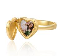 Amsgedhie Anello personalizzato da donna, anello con scatola fotografica d'amore con foto e testo personalizzati, anello d'oro per innamorati, famiglia e amici (14.5)