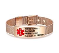 Amsgedhie Bracciale medico in acciaio inossidabile: BRACCIALE DI EMERGENZA Bracciale regolabile - Bracciale da donna personalizzato - Lunghezza bracciale 21,5 cm (Oro rosa)