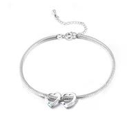 Amsgedhie Bracciale personalizzato con cuore e pietra del mese di nascita - Bracciale da donna con nome inciso e catena regolabile per mamma o nonna, regalo per la Festa della Mamma e Natale (Nomi 2)