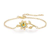 Amsgedhie Bracciale personalizzato con foto, bracciale da donna con girasole, regalo di compleanno per la festa della mamma, regalo a sorpresa di gioielleria da donna (Pietra da proiezione colorata)