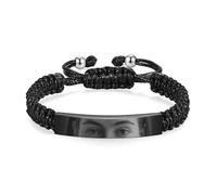 Amsgedhie Bracciale Personalizzato con Foto Degli Occhi per Donne Uomo Bracciale Intrecciato Regolabile con Incise per Coppie San Valentino, Regalo Personalizzato (B-Nero)